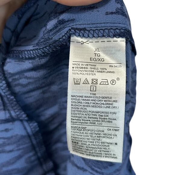 Gap Silky Split Neck Cinch Waist Dress NWT Women's Sz XL Blue Bohemian Ikat Chic - Picture 8 of 8